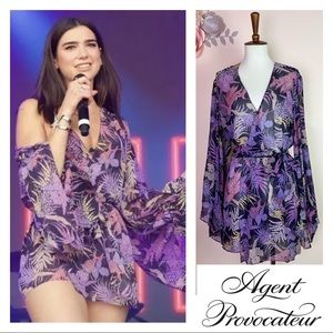 New! AGENT PROVOCATEUR Riva Palm Leaf Silk Kimono Cover-Up